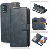 For Samsung A51 5G/A71 5G/Note 10 pro Pu Leather  Mobile Phone Cover Zipper Card Bag + Wrist Strap blue