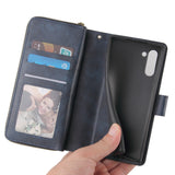 For Samsung A51 5G/A71 5G/Note 10 pro Pu Leather  Mobile Phone Cover Zipper Card Bag + Wrist Strap blue