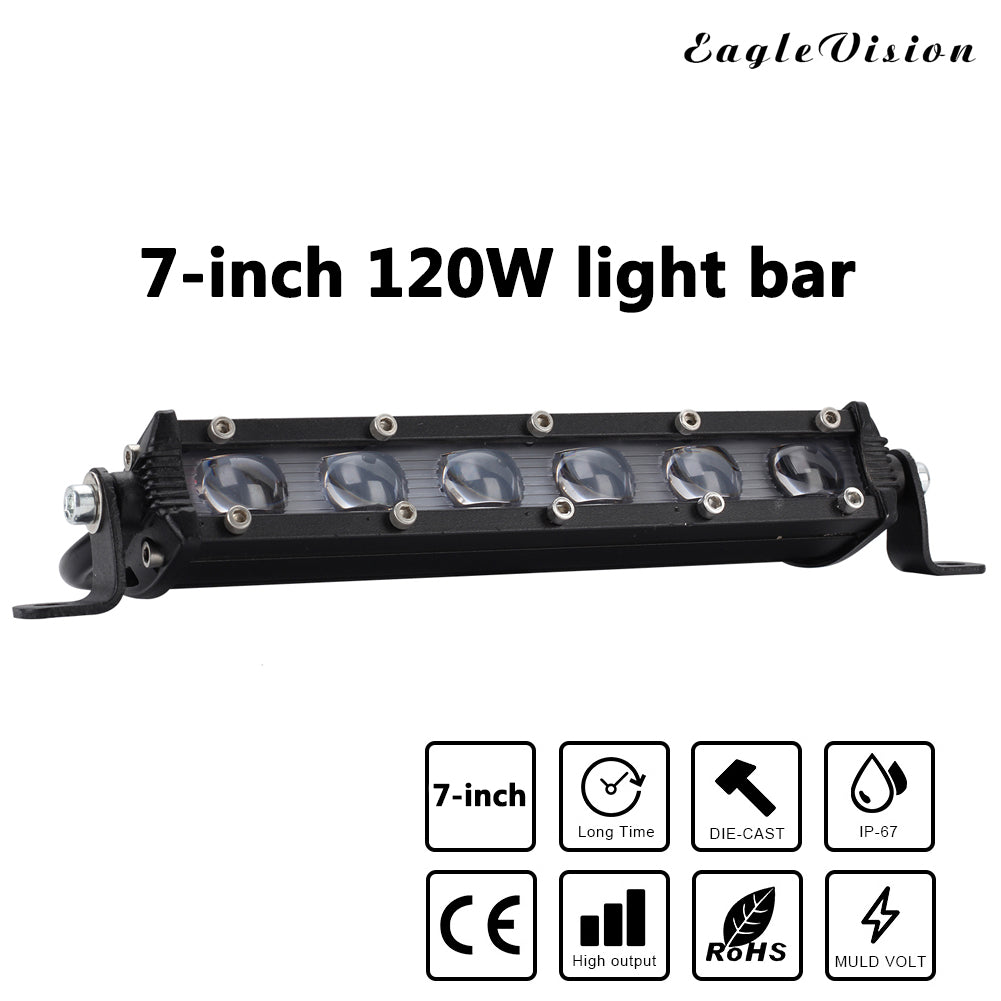 7"" 120W LED Work Light Bar Spot Beams 6000K Super Bright Headlight Driving Light black