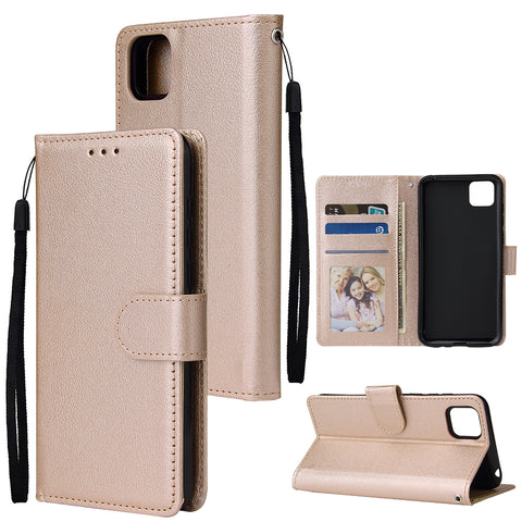 For HUAWEI PSmart 2020/Y5P/Y6P PU Leather Mobile Phone Cover with 3 Cards Slots Phone Frame Golden