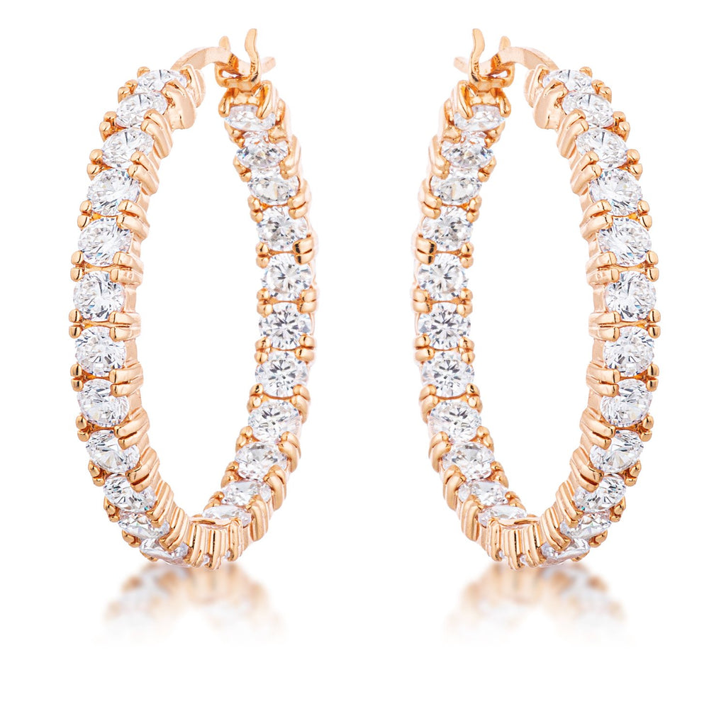 Rose Gold Plated CZ Hoop Earrings