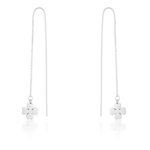 Patricia Rhodium Stainless Steel Clover Threaded Drop Earrings