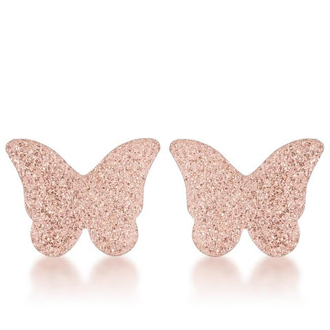 Jess Glittery Butterfly Rose Gold Stud Earrings