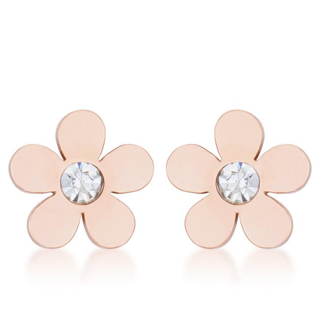 Daisy 0.3ct CZ Rose Gold Stainless Steel Flower Stud Earrings