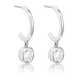 7mm Cz Rhodium Plated Drop Hooplet Earrings