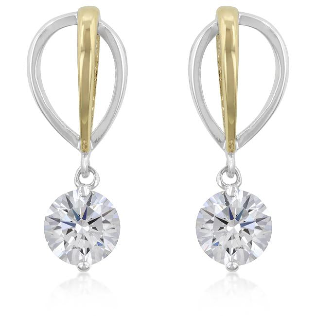 Two-tone Finish Cubic Zirconia Drop Earrings