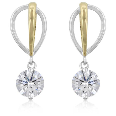 Two-tone Finish Cubic Zirconia Drop Earrings