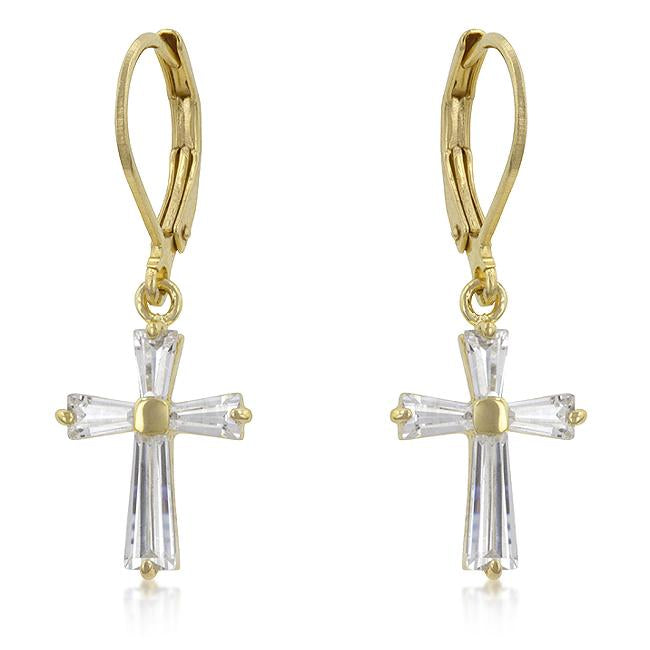 Cubic Zirconia Goldtone Finish Cross Earrings