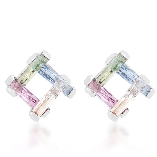 Myra 10ct Multicolor CZ Rhodium Stud Earrings