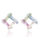 Myra 10ct Multicolor CZ Rhodium Stud Earrings