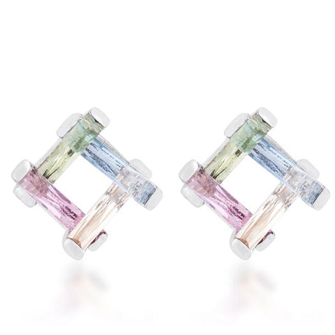 Myra 10ct Multicolor CZ Rhodium Stud Earrings