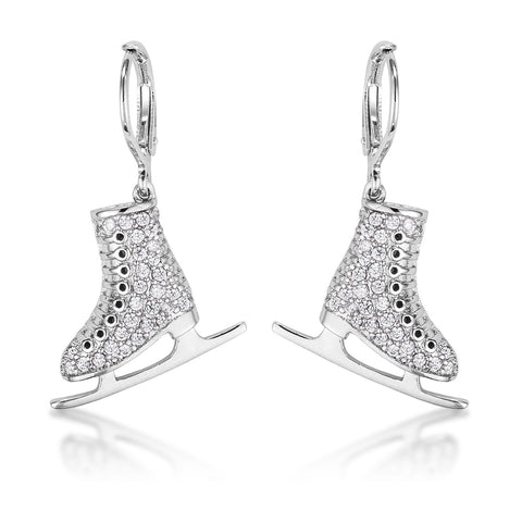 Delicate .85Ct Rhodium Plated Ice Skate Earrings