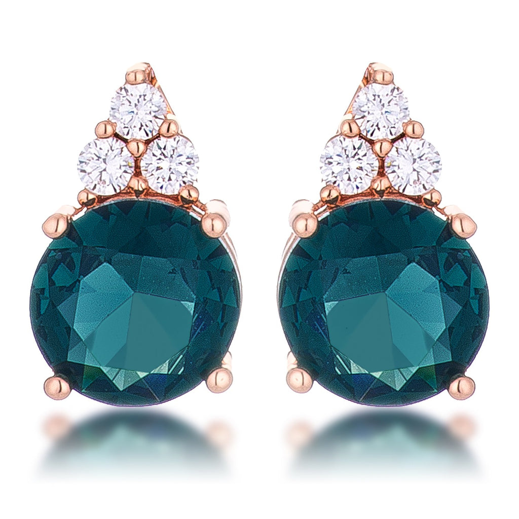 Simple Rose Gold Plated 9mm Blue Green CZ Stud Earring