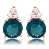 Simple Rose Gold Plated 9mm Blue Green CZ Stud Earring