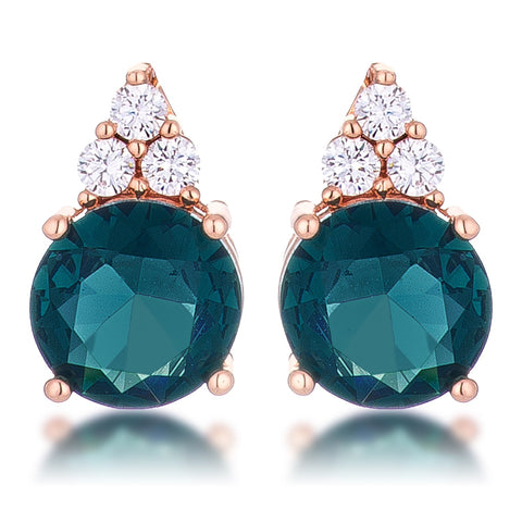 Simple Rose Gold Plated 9mm Blue Green CZ Stud Earring