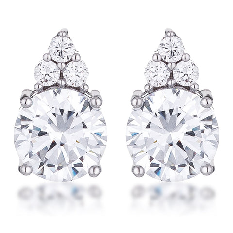 Simple Rhodium Plated 9mm Clear CZ Stud Earring