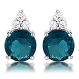 Simple Rhodium Plated 9mm Blue Green CZ Stud Earring