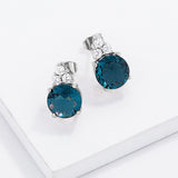 Simple Rhodium Plated 9mm Blue Green CZ Stud Earring