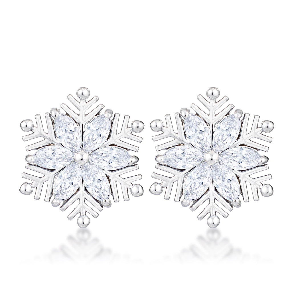 .6Ct Rhodium Plated Clear Marquise Snowflake Earrings