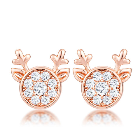 18k Rose Gold Plated Clear CZ Reindeer Earrings