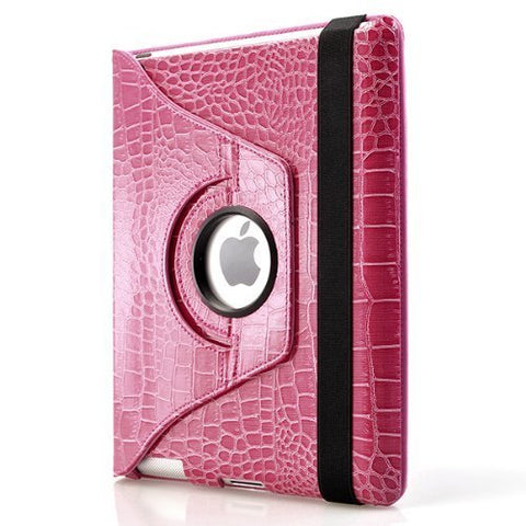 Dragonpad? 360 Degrees Rotating Stand Pu Leather Case for Ipad 3 (Pink Crocodile Color)