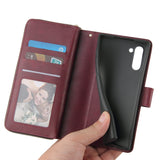 For Samsung A51 5G/A71 5G/Note 10 pro Pu Leather  Mobile Phone Cover Zipper Card Bag + Wrist Strap Red wine