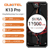 Oukitel K13 Pro Quad Core 6.41 inch 11000mAh Battery 8MP+16MP Camera 1560x720 Resolution 64GB+4GB Mobile Phone Smartphone Leather black