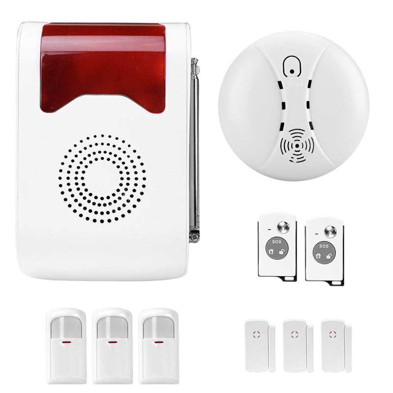 Intelligent Home Security System - 3x Motion Detection, 3x Door Sensor, Smoke Detector, 2x Remote Control, SOS Feature