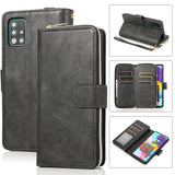 For Samsung A51 5G/A71 5G/Note 10 pro Pu Leather  Mobile Phone Cover Zipper Card Bag + Wrist Strap black