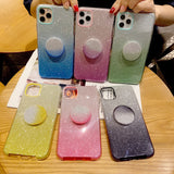 For iphone X/XS/XR/XS MAX/11/11 pro MAX Phone Case Gradient Color Glitter Powder Phone Cover with Airbag Bracket black