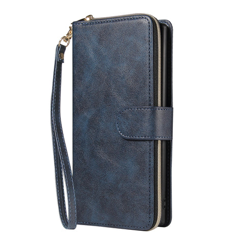 For Samsung A51 5G/A71 5G/Note 10 pro Pu Leather  Mobile Phone Cover Zipper Card Bag + Wrist Strap blue