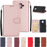 For Samsung A6 2018 Flip-type Leather Protective Phone Case with 3 Card Position Buckle Design Phone Cover  brown