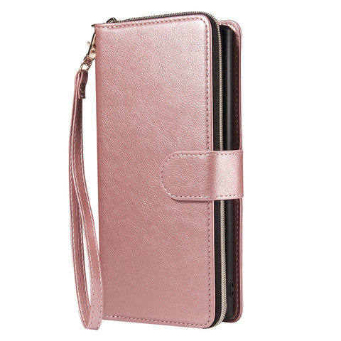 For Samsung A51 5G/A71 5G/Note 10 pro Pu Leather  Mobile Phone Cover Zipper Card Bag + Wrist Strap Rose gold