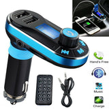 Bluetooth mp3 Car FM Transmitter MP3 Player Radio Adapter Kit USB Charger 2 Outlets blue