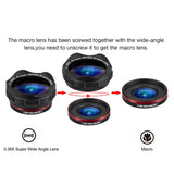 Phone Camera Zoom Lens Kit for iOS Android Smartphones, 5 in 1 HD 180ø Fisheye Lens, 0.36X Wide Angle Lens, 15X Macro Lens and 12X Telephoto Lens Camera Lens for Tablet PC Five-in-one suit