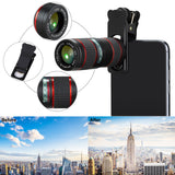 Phone Camera Zoom Lens Kit for iOS Android Smartphones, 5 in 1 HD 180ø Fisheye Lens, 0.36X Wide Angle Lens, 15X Macro Lens and 12X Telephoto Lens Camera Lens for Tablet PC Five-in-one suit