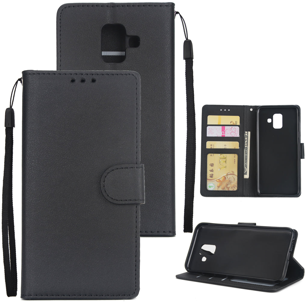 For Samsung A6 2018 Flip-type Leather Protective Phone Case with 3 Card Position Buckle Design Phone Cover  black