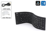 IP67 Bluetooth Wireless Keyboard - Supports PC, Mac, Android + IOS, Flexible Foldable Silicone, Waterproof, Dirt + Dustproof