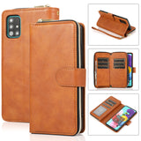 For Samsung A51 5G/A71 5G/Note 10 pro Pu Leather  Mobile Phone Cover Zipper Card Bag + Wrist Strap brown