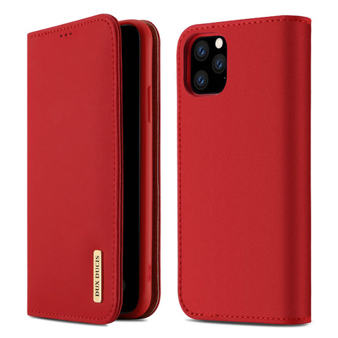 DUX DUCIS for iPhone 11 pro MAX 2019 Luxury Genuine Leather Magnetic Flip Cover Full Protective Case with Bracket Card Slot red