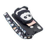 For Samsung A10S A20S TPU Full Protective Cartoon Mobile Phone Cover with Coin Purse+Hanging Lanyard 5 black striped bears