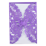 10x Elegant Laser Cut Butterfly Floral Hollow Wedding Invitations Cards Set for Wedding Engagement Bridal Shower, Purple