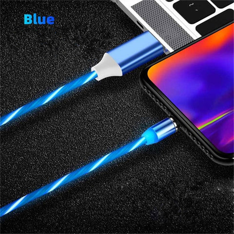 Data Line LED Magnetic Micro USB Cable Android Type-C IOS Fast Charging Cable for Mobile Phone blue_Ios interface