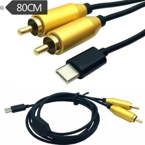 Dual RCA male to Type-C usb C Signal Video AV audio Cable Lead Connector Cord Golden