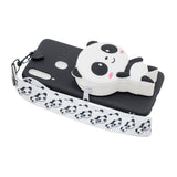 For Samsung A10S A20S TPU Full Protective Cartoon Mobile Phone Cover with Coin Purse+Hanging Lanyard 4 black pandas