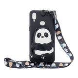 For Samsung A10S A20S TPU Full Protective Cartoon Mobile Phone Cover with Coin Purse+Hanging Lanyard 4 black pandas