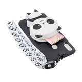 For Samsung A10S A20S TPU Full Protective Cartoon Mobile Phone Cover with Coin Purse+Hanging Lanyard 4 black pandas