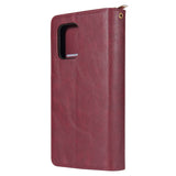 For Samsung A51 5G/A71 5G/Note 10 pro Pu Leather  Mobile Phone Cover Zipper Card Bag + Wrist Strap Red wine