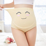 Cotton Breathable Adjustable Pregnant High-waist Shorts Panties with Cartoon Pattern Seamless Underwear Gift blue_L