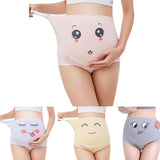 Cotton Breathable Adjustable Pregnant High-waist Shorts Panties with Cartoon Pattern Seamless Underwear Gift blue_L